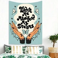 Thảm treo tường in hình trích dẫn truyền cảm hứng, Bướm xanh treo tường cho phòng ngủ, phòng khách, trang trí nhà cửa, 90g, có thể giặt được, kích thước lớn 79x59 inch, trang trí tiệc trong nhà và ngoài trời, quà tặng cho phụ nữ, gói lắp đặt miễn phí, trang trí phòng, cờ cho phòng - Nhiều màu - Xem 3