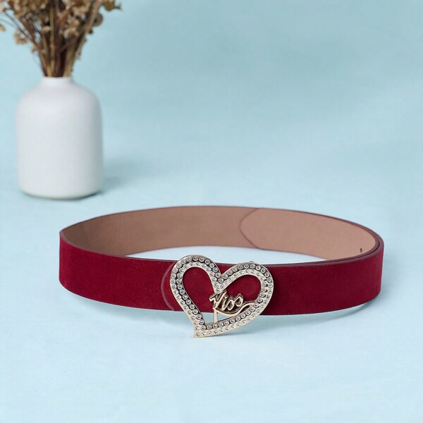 High-End Fashion Sparkly Golden Zinc Alloy Heart-Shaped Buckle, Angola PU Leather Belt, Casual Bohemian Retro Palace Chic Party Cute Sexy Street Elegant Spring/Summer Versatile Outfit