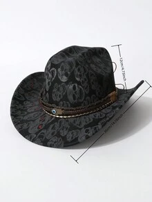 1 件涤纶骷髅图案波西米亚风休闲可爱优雅复古街头牛仔蝴蝶结女牛仔帽，男女通用春夏秋冬休闲派对节日爵士帽 - 黑色 - 查看 4