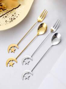 304 Stainless Steel Star & Moon Shaped Spoon & Fork Set, Coffee Spoon, Dessert Cutlery Gift, Coffee & Cake Spoon/Fork, Honey Stirring Spoon, Gift Tableware,School Supplies