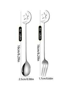 304 Stainless Steel Star & Moon Shaped Spoon & Fork Set, Coffee Spoon, Dessert Cutlery Gift, Coffee & Cake Spoon/Fork, Honey Stirring Spoon, Gift Tableware,School Supplies
