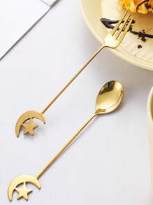 304 Stainless Steel Star & Moon Shaped Spoon & Fork Set, Coffee Spoon, Dessert Cutlery Gift, Coffee & Cake Spoon/Fork, Honey Stirring Spoon, Gift Tableware,School Supplies