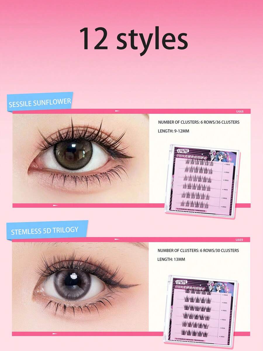 3036 Clusters C Curling StemFree GlueFree False Eyelashes