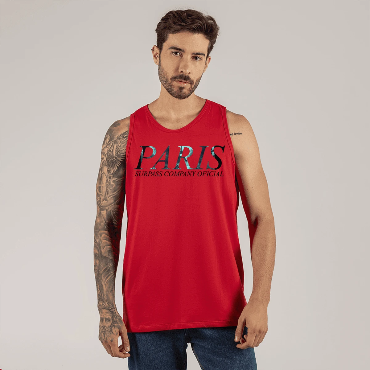 Paris Company Printed Cotton Tank Top Excellent For Gym Training - 紅色 - 查看 1