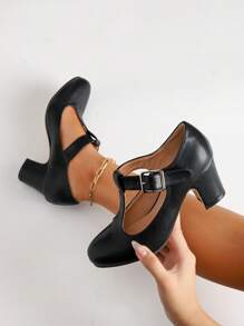 Women's Mary Jane T-Strap High Heel Shoes, Elegant Velvet Thick Heel Pumps Suitable For Wedding, Party, Work, Casual, Plus Size, Recommend Ordering 1/2 Size Smaller