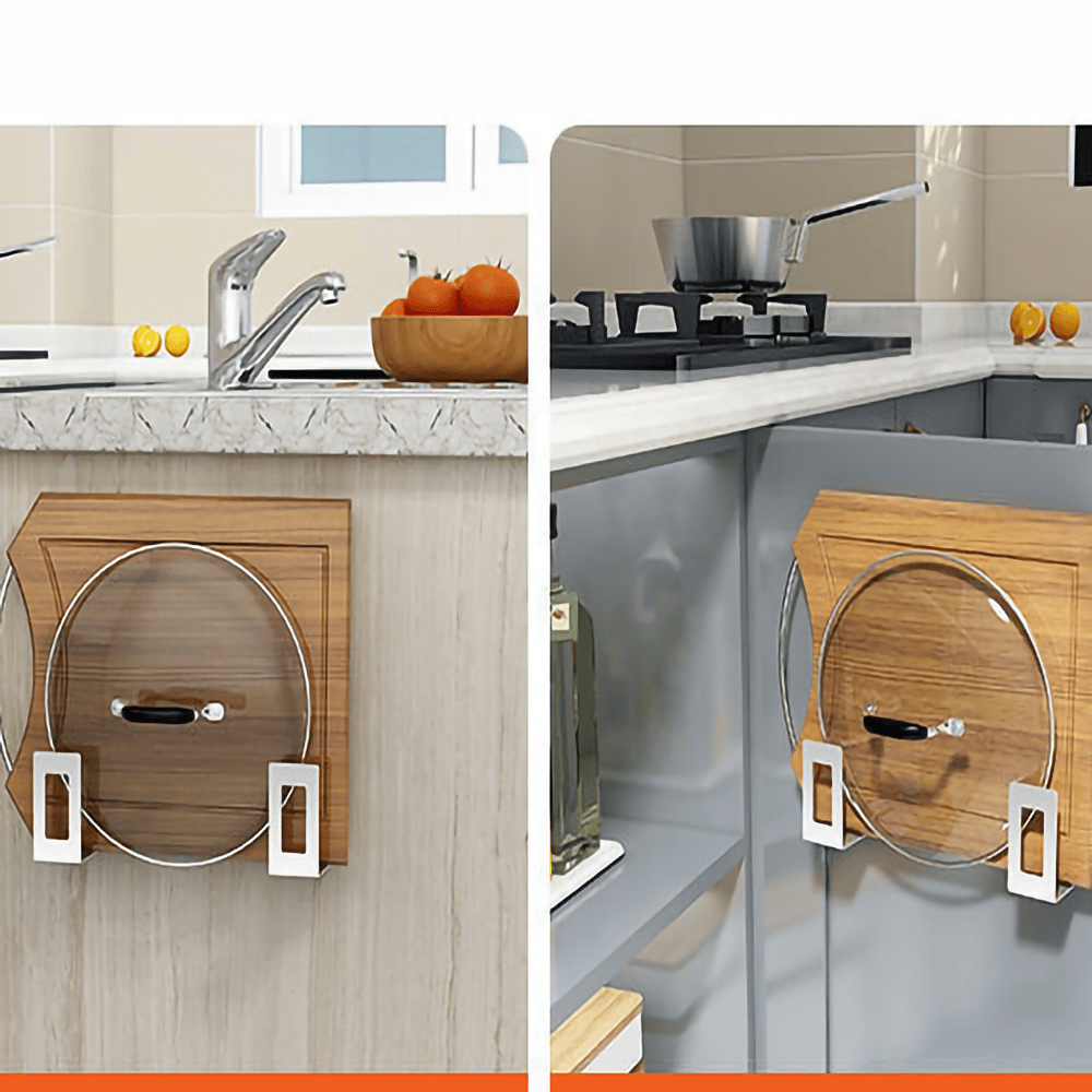 Stainless Steel WallMounted Pot Lid Holder Rack, No Drilling, Cookware