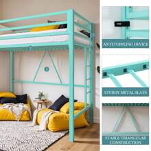 HOOMIC Twin Loft Bed Frame For Juniors & Adults, Heavy Duty Metal Loft Bed Twin Size With Full-Length Safety Guardrail & Removable Ladder, Space-Saving, Noise Free, Matte Black * Bed Frame Queen Queen Bed Frame Bed Frame Full Full Size Bed Frame King Size Bed Frame Twin Bed Frame Room Decor Home Decor Christmas Decor Bedroom Decor Valentine Day Decor Storage Living Room Decor Furniture House Decor
