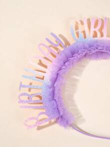 1 件生日女孩头带女孩紫色闪光生日头带公主网眼发箍幼儿女孩生日快乐发带生日礼物儿童发饰 - 紫色 - 查看 4