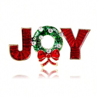 1 pieza Elegante Broche de Navidad JOY, Texto JOY con lazo de esmalte de aleación, adecuado para uso diario, fiesta de Navidad, decoración de ropa y bolsos
