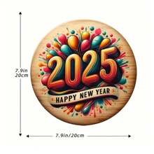 1 pièce Couronne Rétro 2025 Bonne Année - Vintage, 8x8 pouces, multicolore, ronde, faux bois, décorative murale, décoration maison/chambre/porche, cadeau de fête, texte en anglais, polyvalent