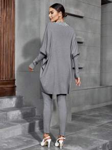 2 件套女士简约百搭针织毛衣套装，秋冬 - 灰色 - 查看 3