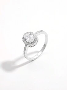 Vaerine 1set Elegant Fashion Luxury Sparkling Classic 925 Silver Zirconia Oval Earrings Necklace Ring Jewelry Set, Suitable For Date, Party, Wedding, Daily Wear, Gift To Enhance Lady's Elegant - Oval - View 3