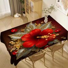 1pc Exquisite Floral Square Tablecloth - Durable, Stain & Waterproof, Decorative Printed Design, Machine Made For Easy Care, Fits Various Table Sizes, Perfect For Christmas, Dining & Living Room, Home Decor