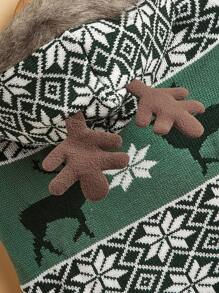 加厚羊毛针织鹿图案狗毛衣，经典图形设计，秋冬季保暖 - 彩色 - 查看 6