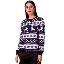 Suéter calientito y suave con estampado navideño PREMIUM para mujer - Azul Marino - Ver 1