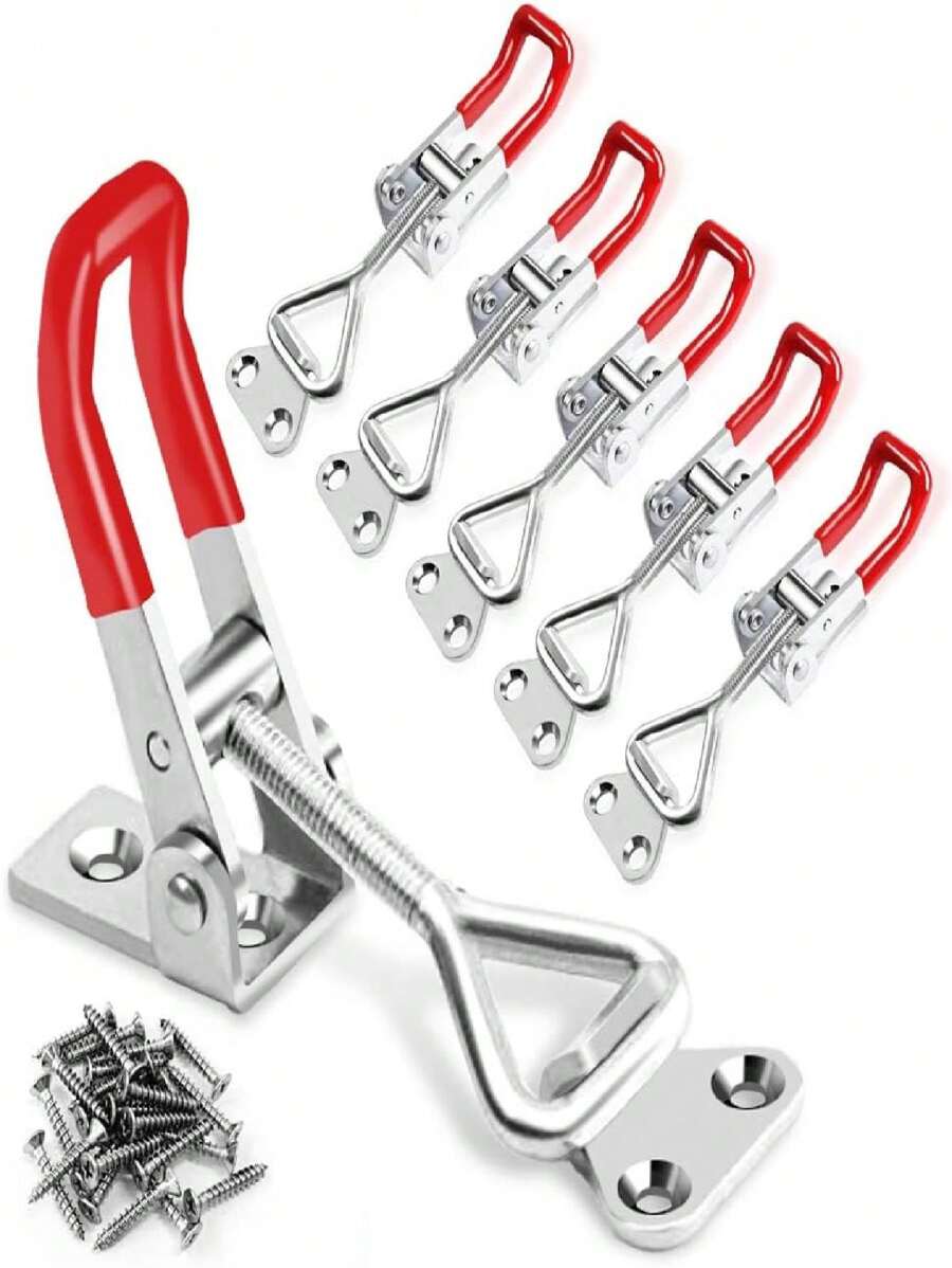 6 Pack Toggle Latch Clamp 4001, Adjustable Latch, Smoker Clamps Heavy Duty Latches, 330Lbs Holding Capacity Pull For Lid Jig, Tool Box Case (24PCS Screws)