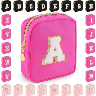 1 件学院风尼龙毛巾刺绣字母化妆包情人节礼物室内盥洗包化妆品旅行度假收纳包钥匙卡杂物收纳换包化妆品收纳袋化妆品收纳包迷你包旅行小化妆盒配件化妆架刷子包化妆品容器化妆包旅行必需品女士配件旅行用品化妆包化妆包化妆包