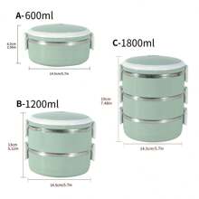 1pc Stainless Steel Round Bento Lunch Box Containers, Multi-Layer Portable Food Storage Lunchbox With Lid For Outdoor, 4 Seasons - Blue - View 2
