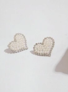 imoli 1 Pair Vintage Elegant Resin Faux Pearl Heart Crystal Inlaid Minimalist Charming Teardrop Earrings, Versatile For Women, Party Gift Valentines