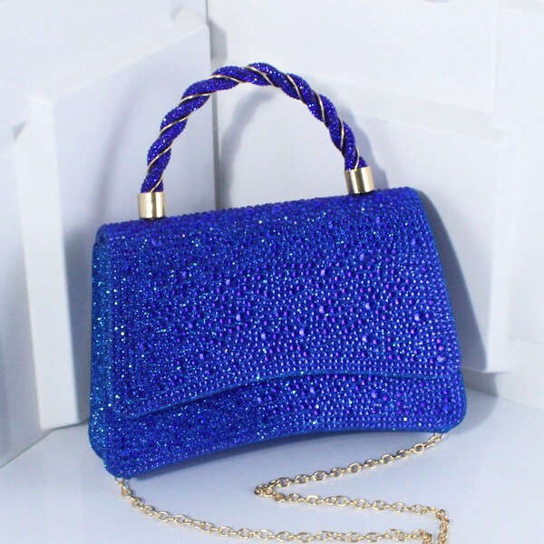 Bolso elegante de mujer con decoración de brillantes, bolso de mano de hombro elegante para vestido de noche