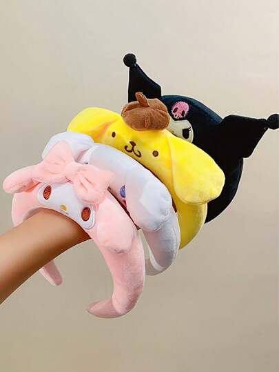 Sanrio 1 peça Sanrio Faixa de cabeça com orelhas de animais fofos - Faixa de cabeça com desenho animado em estilo doce - Acessório de cabelo de cor sólida - Faixa de cabelo larga e confortável - Adequada para maquiagem e lavagem facial, faixa de cabelo, faixas de cabelo