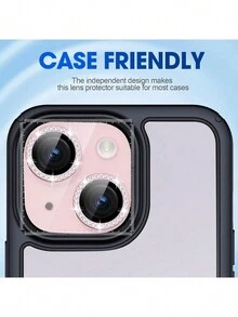 兼容 iPhone 15/15 Plus 相机镜头保护膜，9H 硬度防刮保护膜，带 1 颗金属钻石，时尚配饰，用户友好型外壳（粉红钻石） - 粉色 - 查看 5