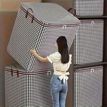 1 hộp đựng đồ vải kẻ caro dày 47,55 gallon cỡ lớn, thùng đựng quần áo và đồ giường gia dụng dung tích lớn, chống bụi và chống ẩm với khóa kéo đôi và tay cầm, giỏ đựng đồ khi di chuyển và du lịch - Đen và trắng - Xem 1