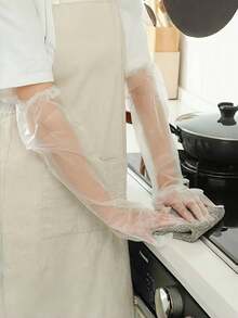 10 件装超长厨房清洁手套，防水防油，耐用舒适的塑料手套，多用途用于洗碗、清洁、园艺 - 不含酒精材料 - 彩色 - 查看 3