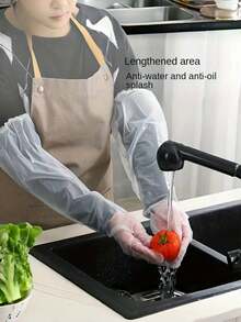 10 件装超长厨房清洁手套，防水防油，耐用舒适的塑料手套，多用途用于洗碗、清洁、园艺 - 不含酒精材料 - 彩色 - 查看 2