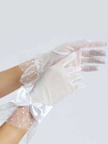 1 Pair Women's Vintage Mesh Bow Lace Decorated Evening Gloves - Multicolor - View 9