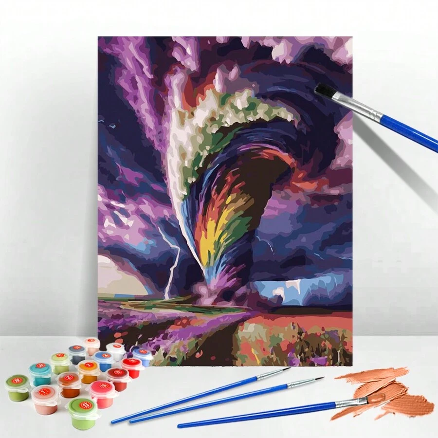 1pc DIY Oil Painting By Numbers Tornado Canvas Painting Kits Drawing By Numbers Set Landscape On
