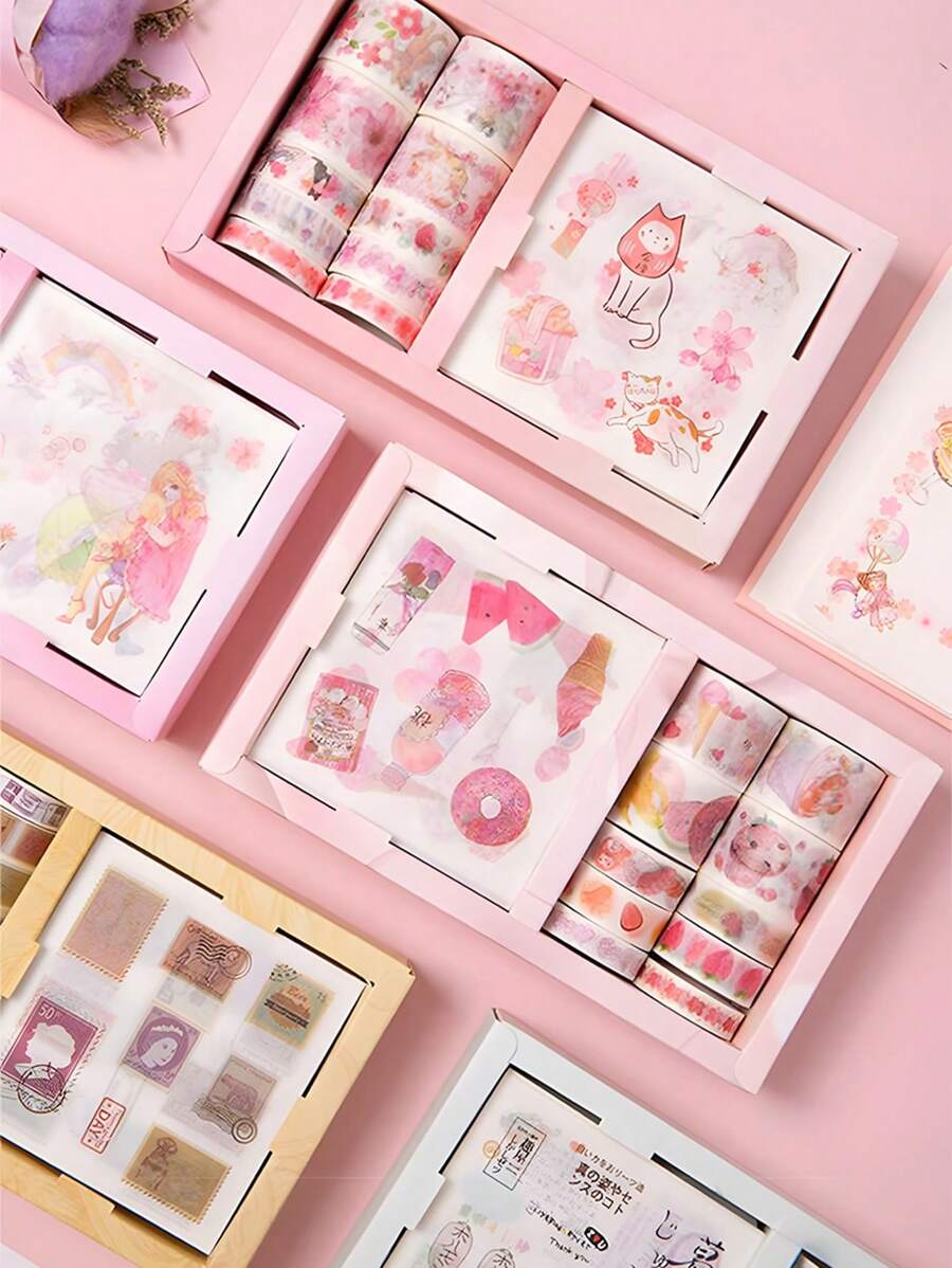 [20 件/盒] 复古人物系列日本和纸胶带和贴纸套装，包括 10 件贴纸 + 10 卷胶带，可爱动漫印花装饰胶带和贴纸，适用于剪贴簿、子弹日记、女孩配饰 - 手帳膠帶套裝[含10張貼紙+10卷膠袋] - 查看 1