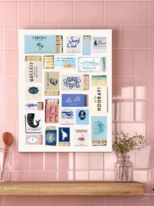 1PC Pink Girly Preppy Wall Art Lucky You Matchbox Canvas Prints Wall Decor Collage Poster Funky Room Decor Matchbook Posters Bedroom Dorm Room Decoration Framed - 藍色 - 查看 1