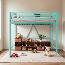 HOOMIC Twin Loft Bed Frame For Juniors & Adults, Heavy Duty Metal Loft Bed Twin Size With Full-Length Safety Guardrail & Removable Ladder, Space-Saving, Noise Free, Matte Black * Bed Frame Queen Queen Bed Frame Bed Frame Full Full Size Bed Frame King Size Bed Frame Twin Bed Frame Room Decor Home Decor Christmas Decor Bedroom Decor Valentine Day Decor Storage Living Room Decor Furniture House Decor