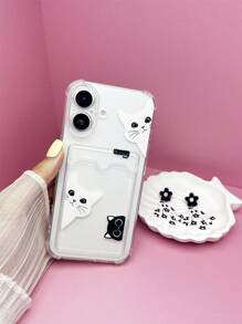 卡通猫图案保护手机壳带卡槽适用于 iPhone11/12/13/14/15 /16 Pro Max/Plus - 彩色 - 查看 2