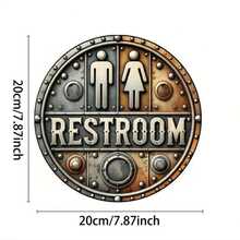 1 件复古圆形浴室木制标牌 - 7.87 英寸乡村风格墙壁艺术牌匾、圣诞节/新年装饰标牌、圣诞节/新年礼物、工业装饰，适用于家庭、餐厅、酒吧、咖啡厅、车库、农舍 - 男女通用浴室门标牌，孔位置随机 - 彩色 - 查看 2