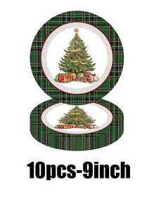 Zestaw 68 elementów wykonany z materiałów, w tym jednorazowe talerzyki papierowe, talerzyki papierowe z motywem zielonego drzewa, 7-calowe talerzyki papierowe, 9-calowa tektura, jednorazowe talerzyki na imprezę, materiały, talerzyki papierowe, akcesoria na imprezę