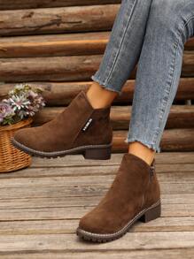Botines de talla grande con cremallera lateral para mujer, botas de tobillo versátiles y de moda para otoño y primavera