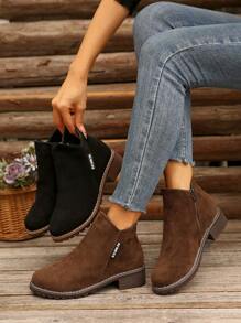 Botines de talla grande con cremallera lateral para mujer, botas de tobillo versátiles y de moda para otoño y primavera