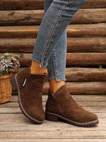 Botines de talla grande con cremallera lateral para mujer, botas de tobillo versátiles y de moda para otoño y primavera
