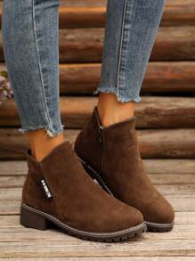 Botines de talla grande con cremallera lateral para mujer, botas de tobillo versátiles y de moda para otoño y primavera