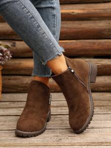 Botines de talla grande con cremallera lateral para mujer, botas de tobillo versátiles y de moda para otoño y primavera