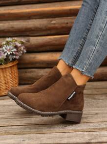 Botines de talla grande con cremallera lateral para mujer, botas de tobillo versátiles y de moda para otoño y primavera