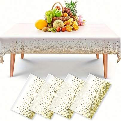 1pc Gold Polka Dot Glamorous Plastic Tablecloth - Suitable For Birthday Party, Wedding, Anniversary, Shower, Halloween, Thanksgiving, Christmas Gift, Disposable