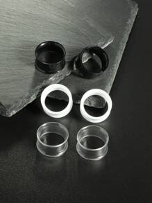 3 Paar Silikon Doppelflansch Dehnungsstäbe Tunnel Mix 3 Farben klar Plug Tunnel Piercingdehner Dehnstäbe für Ohren, flexible weiche Silikon Ohrtunnel - Silikon-Ohrtunnel - Übersicht 5