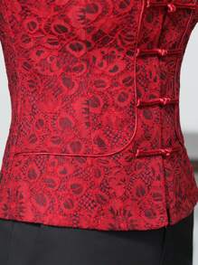2026 Autumn/Winter Lace Long-Sleeved Outerwear For Women, Retro Style, Chinese-Style Lapel, Slim Fit, Fleece Lined For Warmth, Fold-Down Opening, Asian Sizes, Perfect Mother's Day Gift, Popular With Women, Stylish Outerwear, High-Value Outerwear, Suitable For Everyday/Casual/Social/Occasion/Vacation/Events/Holidays - 酒紅色 - 查看 10