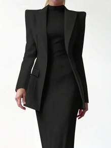 New Versatile Elegant Collar Waist-Cinching Long-Sleeved Blazer Casual Suit Jacket With Shoulder Pads - Black - View 1