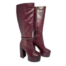 Botas largas lisas tintas/vino de plataforma con tacon cuadrado tipo  bratz con cierre lateral de invierno para mujer - Rojo violeta - Ver 4