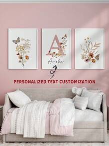 3 piezas de póster personalizado con nombre, cuadro de arte de flores silvestres, imagen de dopamina con mariposa, decoración de pared para dormitorio de niñas, decoración de guardería, póster de regalo de cumpleaños, regalo de Navidad sin marco