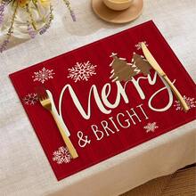 1pc/4pcs/6pcs Winter Christmas Decorative Placemats, Snowflake Reindeer Christmas Star Christmas Tree Bow Letter Linen Placemats, Dirt-Resistant Placemats, Suitable For Home, Restaurants And Cafes, Tabletop Decor, Home Supplies - Multicolor - View 7